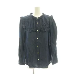 スローブ イエナ SLOBE IENA  LE DENIM フリルブラウス シャツ 青 ブルー 長袖 フリル ノーカラー /AG ■OS