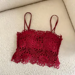 【大人気】レースキャミソール カップ付き 花柄 ワインレッド 上品 かわいい 新品未使用 2枚セット