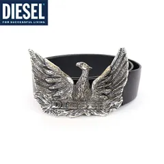 ディーゼル DIESEL【訳あり】メンズ ベルト ロゴバックルレザーベルト ブラック系  （サイズ/75）am3008