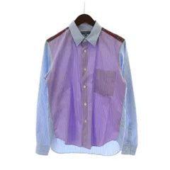 コムデギャルソンオム COMME des GARCONS HOMME AD2008 ストライプシャツ SS 青 ブルー マルチカラー クレイジーパターン 長袖 レギュラーカラー HB-B003 /PP ■GY44