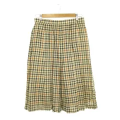 ダックス DAKS スカート リネン混 麻 66-92 ベージュ 茶 ブラウン チェック柄 ボックスプリーツ /AH39 ■ECD001