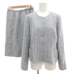 レリアン Leilian セットアップ ノーカラージャケット スカート ひざ丈 ツイード 11 ライトブルー /JS ■ECC001