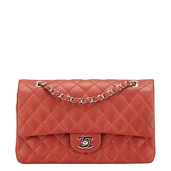 シャネル ココマーク マトラッセ25 ダブルフラップ チェーン ショルダーバッグ レッド キャビアスキン レディース CHANEL【243-08587】