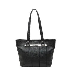 シャネル チョコバー ロゴ トートバッグ ハンドバッグ ブラック キャビアスキン レディース CHANEL【228-57865】