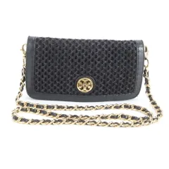 美品 トリーバーチ ダブルT 編み込み レザー 2WAY チェーン ショルダーバッグ 斜め掛け クラッチ ブラック レディース RME DO15-6【中古】