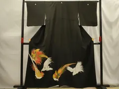 平和屋着物■豪華黒留袖　駒刺繍　群鳥文　金彩　正絹　逸品　AABG1457sx