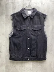 feepur フェピュール カットオフ フリンジ デニム ベスト オーバーサイズ sizeM/黒 ■◇レディース