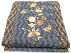 平和屋着物●ひなや工房　くむ・あむ・おる　伊豆蔵明彦　太鼓柄袋帯　総刺繍　花蝶文　金糸　正絹　逸品　CABE4434hy