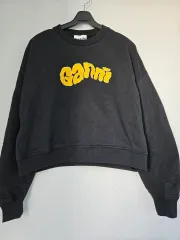 ガニー GANNI ブラック ロゴ クロップド スウェット