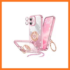 【新品】 iPhone 17 ケース ダブルリングスタンド リストバンドブレスレット付き レンズ保護 グリッターカード プレミアム クリア レディース 高級 可愛い ハートデザイン 薄型 軽量 iPhone17 用 スマホケース, 6.3