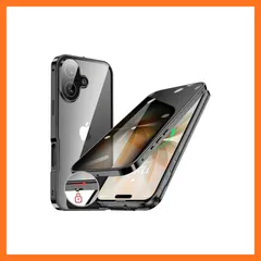 【新品】 HGUTREY【覗き見防止・自動ポップアップボタン】 iPhone17 用 ケース 【ロック付き】【ストラップホール付き】一体型レンズ保護 両面9H強化ガラス あいふぉん17ケース 耐衝撃 アルミ バンパー メタルフレーム スマホケース 薄型 背 1