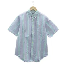 ポロ バイ ラルフローレン Polo by Ralph Lauren カジュアルシャツ L 紫 パープル 水色 ライトブルー ストライプ柄 半袖 ボタンダウン /HO57 ■ECD001