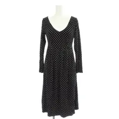アニエスベー agnes b. ワンピース ロング １ 黒 ブラック ドット柄 長袖 Vネック /GP ■ECD001