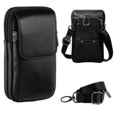 【新品】 HUAZHIMAO携帯ポーチメンズ ベルト本革スマホケースホルダー携帯電話2台を収納可能ホルスターミニショルダーバッグスマホスマホケース腰につける軽量小型3way 斜め掛けボディバッグウエストバ 仕事用作業兼用iPhone/Samsung Gal 0