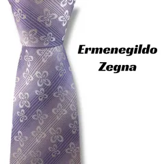 【7991】美品！エルメネジルドゼニア　ネクタイ　パープル系　花柄