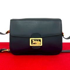 celine セリーヌ レア品 馬車 本革 レザー ショルダーバッグ ブラック 