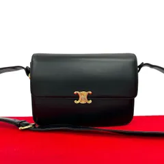 極 美品 CELINE セリーヌ ヴィンテージ トリオンフ 金具 カーフ レザー 本革 ショルダーバッグ ポシェット サコッシュ ブラック 30479