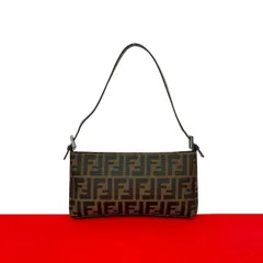 極 美品 希少品 FENDI フェンディ ズッカ FF 柄 キャンバス レザー 本革 セミ ワン ミニ ショルダーバッグ ハンドバッグ ブラウン 43725