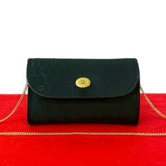 極 美品 Christian Dior ディオール ヴィンテージ ハニカム 柄 ロゴ 金具 キャンバス チェーン ショルダーバッグ ブラック 38627