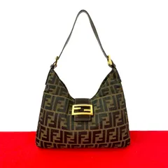 極 美品 FENDI フェンディ ズッカ FF 柄 レザー 本革 キャンバス セミ ワン ショルダーバッグ ハンドバッグ ブラウン ブラック 36252