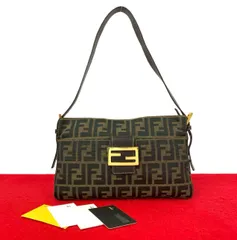極 美品 FENDI フェンディ ズッカ 柄 FF ロゴ 金具 レザー 本革 キャンバス セミ ワン ショルダーバッグ ブラウン ブラック 38538