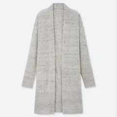 UNIQLO リネンブレンドロングカーディガン（長袖） ライトグレー L 
