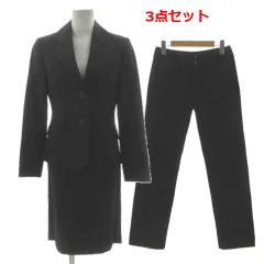 インディヴィ INDIVI 3点セットスーツ ジャケット テーラードカラー ストレートパンツ タイトスカート ミディ丈 日本製 ウール混 ストライプ ブラック グレー 38