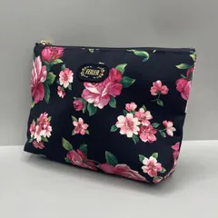 美品　FEILER フェイラー　化粧ポーチ　マルチポーチ　ナイロン　花柄　フラワー　黒　ブラック