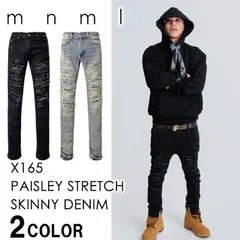 【eyden着用】【エイデン着用】mnml  X165 PAISLEY STRETCH SKINNY DENIM 【腰履き】【ストレッチスキニー】 【タイトフィット】【BLACK】