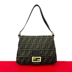 極 美品 FENDI フェンディ マンマバケット ズッカ FF 柄 キャンバス レザー 本革 セミ ワン ショルダーバッグ ブラウン ブラック 53377