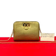 極 美品 Salvatore Ferragamo サルヴァトーレフェラガモ ガンチーニ ロゴ 金具 レザー 本革 チェーン ショルダーバッグ ゴールド 30792