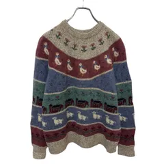 【Eddie Bauer】 80s Animal Flower Country Pattern Sweater アニマル カントリー柄セーター S-4426