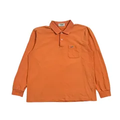 Crocodile クロコダイル ワンポイント ポケット 鹿の子 長袖 ポロシャツ LL/オレンジ系 メンズ