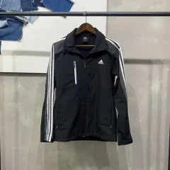 (105) アディダス カジュアル 黒白 3本線 ウィンドブレーカー ジャケット