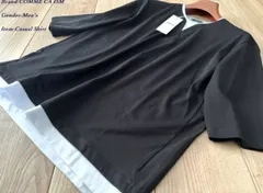 新品 COMME CA ISM MEN コムサイズム 7分袖 フェイクレイヤード キーネックTシャツ 05ブラック Mサイズ 60TI12 定価3,900円