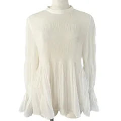 PLST プラステ シフォンプリーツ ブラウス ノーカラー チュニック ホワイト Mサイズ 長袖 レディース