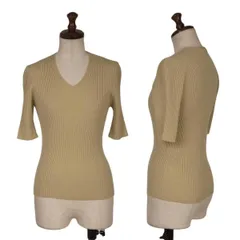 バーバリーBURBERRY LONDON カシミヤ混ウールリブニットトップ ベージュM