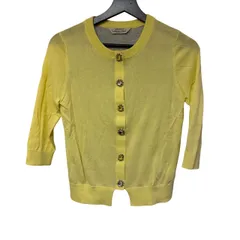  TORRAZZO DONNA（トラッゾドンナ）ビジューボタン バイカラーカーディガン イエロー 大人カジュアル【C462】