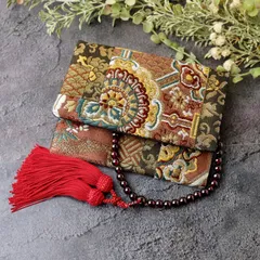 数珠入れ　数珠ケース　念珠入れ　帯リメイク   和風　和柄　華文  蜀江文   赤紫  J-15-085  ハンドメイド