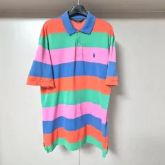 M(95-100)ポロゴルフ ラルフローレン ピケ ストライプ カラーTシャツ