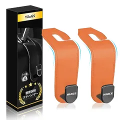 200系 専用 ヘッドレストフック シートフック ハイエース シートの前後どちらも可 レザー 車内収納フック 荷崩れ防止 に適用 車用フック 簡単設置 転落防止 カー用品 トヨタ カーシートフック ピアノブラック 2個セット（オレンジ）