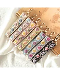 インド刺繍リボン ハンドストラップ スマホストラップ アウターホルダー Bloom line