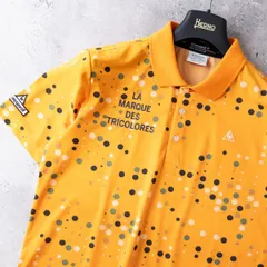 美品 le coq sportif GOLF ルコック ゴルフ 吸汗速乾 ストレッチ 半袖 ポロシャツ メンズ M オレンジ ドット デサント 高機能 ゴルフウェア