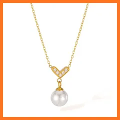 【新品】 [Rockyu Allure] ネックレス レディース ゴールド 真珠ペンダント チタンステンレス ハートデザイン クリスタル ピアスセット アクセサリー ギフト プレゼント 0