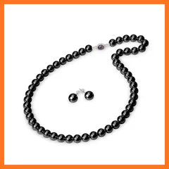 【新品】 [Erisea] パール ネックレス シルバー925 安心の日本製 貝パールネックレス 真珠 天然 高級国産 冠婚葬祭用 6mm 8mm 39cm 42cm 45cm ホワイト ブラック 2点セット ケース 書付 (ブラック, 8mm 45cm) 0