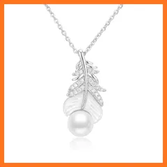 【新品】 [Ningnvshi] ネックレス レディース 【無垢の羽】 フェザー 天然 淡水パール 5A ジルコニア 18Kホワイトゴールド仕上げ ペンダント シルバー 羽根 モチーフ 金属アレルギー対応 鎖骨チェーン 華奢 人気 おしゃれ 誕生日 プレゼ 0