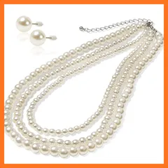 【新品】 [LunArts] パールネックレス 3連 (ピアス) セット 8mm 真珠 冠婚葬祭 結婚式 真珠ネックレス 公式宝珠 0