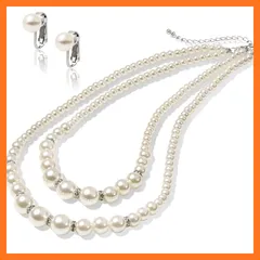 【新品】 LunArts パールネックレス 2連 イヤリング or ピアス セット 8mm 真珠 冠婚葬祭 結婚式 真珠（イヤリング） 0