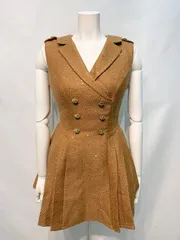 2335 ROSE de  FLEURS ローブドフルール　キャバクラ　ドレス　ツイード　ラメ　スパンコール　プリーツ　ノースリーブ　襟付き　ミニ　タイト　キャバドレス　S