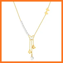 【新品】 [Deelfel] ネックレス レディース ゴールド 18金 バタフライ パール 蝶ネックレス 真珠 白蝶貝ネックレス ステンレス おしゃれ 女性用 プレゼント 1